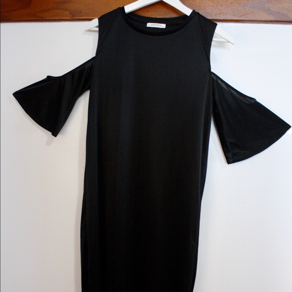 Zara black cold shoulder midi dress in small